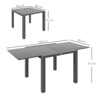 Outsunny Erweiterbarer rechteckiger Gartentisch für bis zu 6 Personen aus Aluminium Maße 80/160L x 80B x 75H cm Anthrazitgrau(m-3)