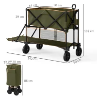 Outsunny Double Decker Folding Festival Trolley on Wheels, 200KG & 350L Capacity Collapsible Wagon Festival Trolley Cart with 134cm Extended for Camping Sports Shopping Garden and Beach, Grey(m-3)
