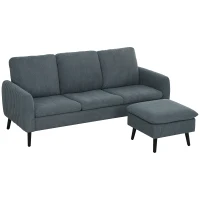HOMCOM Canapea Colțar 3 Locuri, cu Otoman Detasabil, Perne cu Fermoar și Picioare Reglabile, Suport 360 kg, 196L x 140l x 88Î cm, Gri Cărbune(m-10)