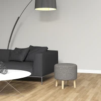 HOMCOM Round Linen-Look Storage Ottoman - Light Grey(m-8)