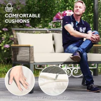 Outsunny Four Piece Wicker Rope Garden Furniture Set with Glass Top Coffee Table - Grey(m-6)