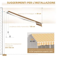 Outsunny Manueller ausziehbarer Markisenstore 295 x 245 cm für Terrasse mit Kurbel, einstellbarer Winkel 45°-85°, aus Aluminium und Polyester 280 g/m², Terrassenmarkise, Balkon, Hof, orange(m-5)