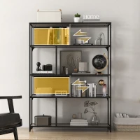 HOMCOM Etajeră Industrială cu 5 Niveluri și 2 Uși Culisante, Raft pentru Cărți din Lemn și Oțel, 120x30x161 cm, Gri(m-8)