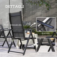 Outsunny Set 4 Sedie da Giardino Pieghevoli e Traspiranti con Braccioli, in Acciaio e Poliestere, 56x69x106 cm, Grigio(m-6)