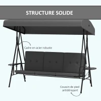 Outsunny Garten-Liegeschaukel für 3 Personen mit verstellbarem Sonnendach, 2 klappbaren Seitentabletts, Kissen, aus Stahl und Polyester(m-4)