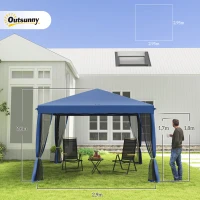 Outsunny Tonnelle Pop-Up Barnum Faltbarer Kolonialstil 3 x 3 m 4 Moskitonetze + Tragetasche blau(m-3)