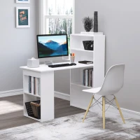 HOMCOM 120cm Computer Desk, Wooden PC Laptop Table with 6-Tier Storage Bookshelves, Home Office Working Study Desk, Writing Workstation, White(m-8)