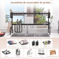 HOMCOM Escorredor de Louça de Aço de 2 Níveis com Prateleira para Pratos Suporte para Facas e Talheres 100x30x52,5cm Preto(m-5)