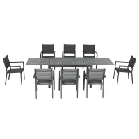 Outsunny Gartenmöbel-Set ausziehbarer Tisch 135-270 cm aus Aluminium und Textilene 6-10 Personen 8 stapelbare Stühle Grau(m-5)