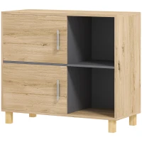 HOMCOM Badezimmerschrank, Aufbewahrungsmöbel mit offenen Fächern und Schrank, Maße 80 x 35 x 70 cm, natürliche Holzoptik(m-1)