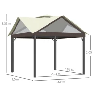 Outsunny Gartenpavillon Pavillon Pavillon Doppeldach mit abnehmbaren Seitenwänden Stahlrahmen 3,5 m x 3,5 m beige(m-3)