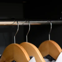 HOMCOM Kleiderschrank mit 2 Türen, Schlafzimmerschrank, mit Regalen, Stangen und 2 Schubladen, Kiefernholz, 90 B x 50 T x 190 H cm, Dunkelgrau(m-4)