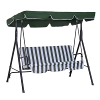 Outsunny Gartenliege 3-Sitzer mit verstellbarem Dach und Kissen Schwarz Stahl Polyester Grün(m-1)