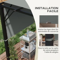Outsunny Lot de 2 toiles de rechange pergola rétractable 4,9 x 1,2 m pour pergola de 3 x 3 m polyester protection UV gris foncé(m-6)