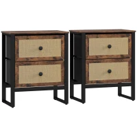 HOMCOM Industrial-Natural Bedside Table Set of 2 - Brown(m-1)