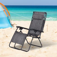 Outsunny Foldable Reclining Garden Chair with Headrest, Zero Gravity Deck Sun Lounger Seat Chair with Footrest, Armrest, Cup Holder & Canopy Shade, Grey(m-13)