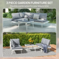 Outsunny 3 Piece Garden Furniture Set with 5-Level Adjustable Lounger, L Shaped Garden Corner Sofa with Cushions, Mesh Seat, Slatted Wood-Grain Table, Outdoor Furniture Set for Conservatory, Grey(m-4)