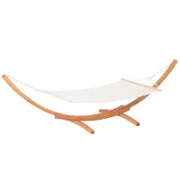 Outsunny Gartenhängematte mit Holzgestell Hängematte auf Ständer 1 Person 3,92 m L x 1,2 m B x 1,1 m H Farbe Creme Braun(m-1)