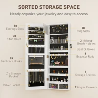 HOMCOM 108 x 37cm Lockable Jewellery Cabinet, with LED Lights - White Surface and Black Lining(m-6)