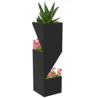Outsunny Blumentopf Pflanzkübel für den Innenbereich mit Entwässerungslöchern aus Metall, Abmessungen 30L x 30B x 100H cm schwarz(m-6)