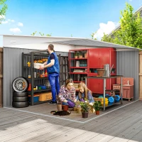 Outsunny Garden Metal Storage Shed Outdoor Metal Tool House with Double Sliding Doors and 2 Air Vents, 11.3x9.2ft, Green(m-4)