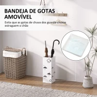 HOMCOM Suporte para Guarda Chuva de Aço com 4 Ganchos e Bandeja de Gotejamento Amovível 15,5x15,5x41 cm Branco(m-4)