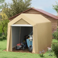 Outsunny Tragbares Gartenhaus Lagerzelt für den Außenbereich mit feuerverzinktem Stahlrahmen und großem Tor 2 x 3,6 m beige(m-2)