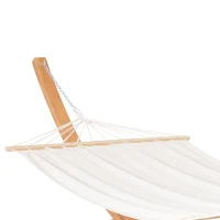 Outsunny Gartenhängematte mit Holzgestell Hängematte auf Ständer 1 Person 3,92 m L x 1,2 m B x 1,1 m H Farbe Creme Braun(m-5)