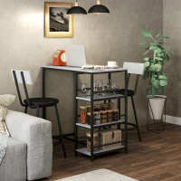 HOMCOM Barisch-Set mit 2 Hockern und Aufbewahrungsregalen für Esszimmer, Küche, Grau und Schwarz(m-4)