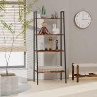 HOMCOM Ladder Shelf, Bookshelf, 4-Tier Industrial Storage Rack for Living Room, Bedroom, Kitchen, Rustic Brown and Black(m-7)
