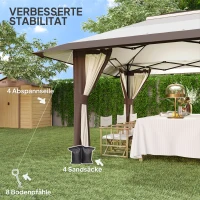 Outsunny Pavillon de jardin 4 x 4 m, Tente de jardin avec parois en filet, Protection UPF50+, Pavillon de fête ajustable en hauteur, Beige(m-4)