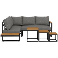 Outsunny Ensemble de mobilier de jardin 5 pièces pour l'extérieur, 148 cm x 61 cm x 71,5 cm, Gris + Nature(m-1)
