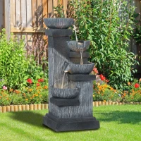 Outsunny 85 cm Zewnętrzna Fontanna, Czteropoziomowa Dekoracyjna Fontanna, Sztuczny Wodospad z Oświetleniem LED i Pompą, Szara(m-9)