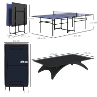 SPORTNOW Table de tennis de table ping-pong pliable + housse de protection pour l'intérieur et l'extérieur, bleu et noir(m-3)