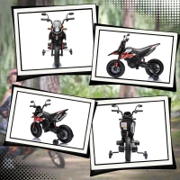 AIYAPLAY Kinder Elektro Motorrad unter Lizenz von Aprilia mit 2 12V Motoren, abnehmbare Trainingsräder, LED Licht, Musik - Rot(m-4)