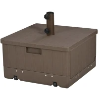 Outsunny Sonnenstrahl Sonnenschirmständer Sonnenschirmständer Beistelltisch Pflanzgefäß mit Ablauföffnungen Rollen Griffe PE und Metall braun(m-1)