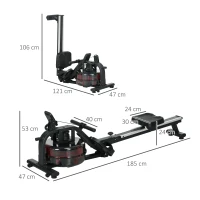 SPORTNOW Wasser-Rudergerät Heimtrainer 6 Widerstandsstufen LCD-Multifunktionsdisplay Stahl PC Schwarz(m-3)