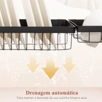 HOMCOM Escorredor de Louça de Aço de 2 Níveis com Prateleira para Pratos Suporte para Facas e Talheres 100x30x52,5cm Preto(m-6)