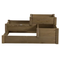 Outsunny Hochbeet, 4 Pflanzgefäße auf 3 Stufen, wetterbeständig, Massivholz, 122 cm x 122 cm x 51 cm, Natur(m-10)