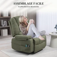 HOMCOM Elektrischer Aufstehmassagestuhl, Massage- und Heizfunktion, verstellbare Neigung, Fußstütze, Fernbedienungen, Grün(m-4)