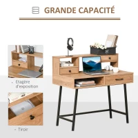 HOMCOM Bureau secrétaire bureau informatique dim. 105L x 55l x 100H cm 3 tiroirs + 3 niches piètement métal noir plateau imitation bois(m-4)