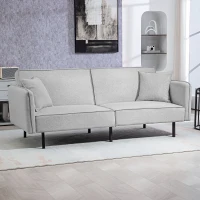 HOMCOM Schlafsofa 3-Sitzer, Schlafcouch Clic-Clac, mit 2 Kissen 195l x 89B x 87H cm Hellgrau(m-2)