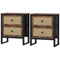 HOMCOM Industrial-Natural Bedside Table Set of 2 - Brown(m-11)