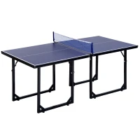 HOMCOM Tischtennistisch, Ping-Pong-Tisch mit Netz, verwandelbar in 2 Tische, klappbare Beine, 182 x 91 x 76 cm blau(m-1)