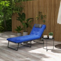 Outsunny Zonneligstoel met 4-Standen Verstelbare Rugleuning, Kussen, Zijvak, Hoofdsteun, 68 x 189 x 30 cm, Blauw(m-2)