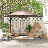 Outsunny Cantilever-Sonnenschirm quadratisch neigbar drehbar 360° Kurbel Kreuzfuß - Aluminium Abmessungen 3L x 3B x 2,6H m beige(m-2)