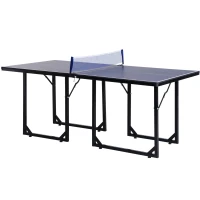 HOMCOM Tischtennistisch, Ping-Pong-Tisch mit Netz, verwandelbar in 2 Tische, klappbare Beine, 182 x 91 x 76 cm blau(m-6)