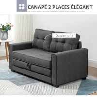 HOMCOM Canapé droit convertible 2 places - dossier capitonné - 147,5 x 75 x 85 cm - gris(m-4)