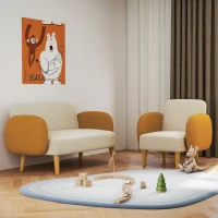 HOMCOM Butaca para Dormitorio con Reposabrazos y Patas de Madera Sofá Individual Carga 120 kg Beige y Ocre(m-8)