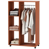 HOMCOM Kleiderschrank auf Rollen, mobile Garderobe, Garderobenschrank, Rollbarer Kleiderständer, 80 x 40 x 128 cm, Walnuss(m-10)